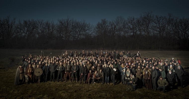 The whole British army — cast, stunt team and extras — in one frame at the end of the battle days, Episode 7.