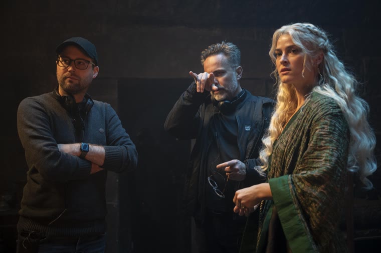 Ryan Whitaker and Jeremy Boreing blocking a scene with Morgian in her house of horrors at Caer Loth — Episodes 4.