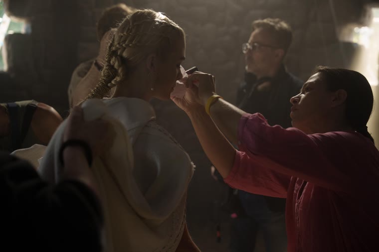 Hair and make-up between takes at St Joseph's shrine — Episode 3.