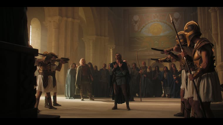 Elphin offers a silent curse as the guard levels its crossbows.