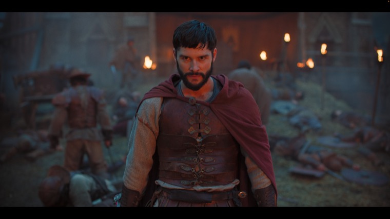 Aurelius (Finney Cassidy) in the burning fort: “Let the fox burn!”
