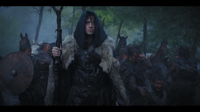 Merlin (Tom Sharp) commands the storm at Morcant's stronghold.